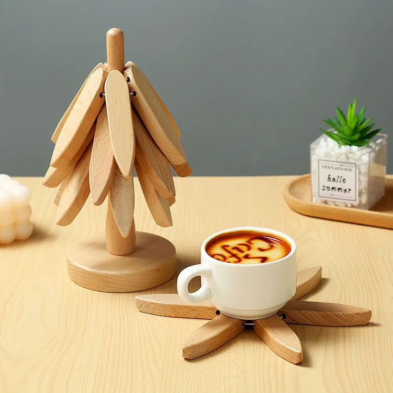 4PCS tree design wooden coasters