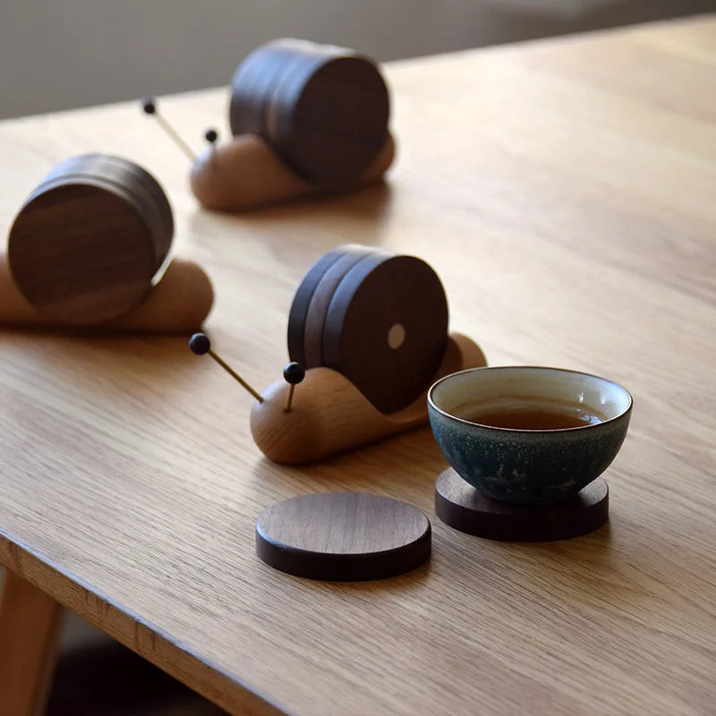snail wooden coaster set