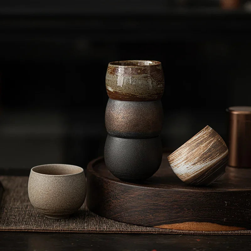 handmade rough pottery tea cups