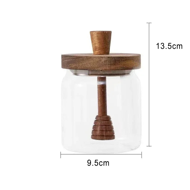 glass honey jar with wooden lid