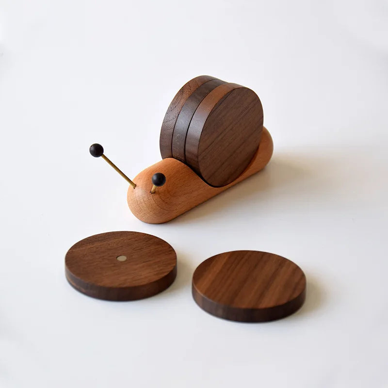 snail wooden coaster set