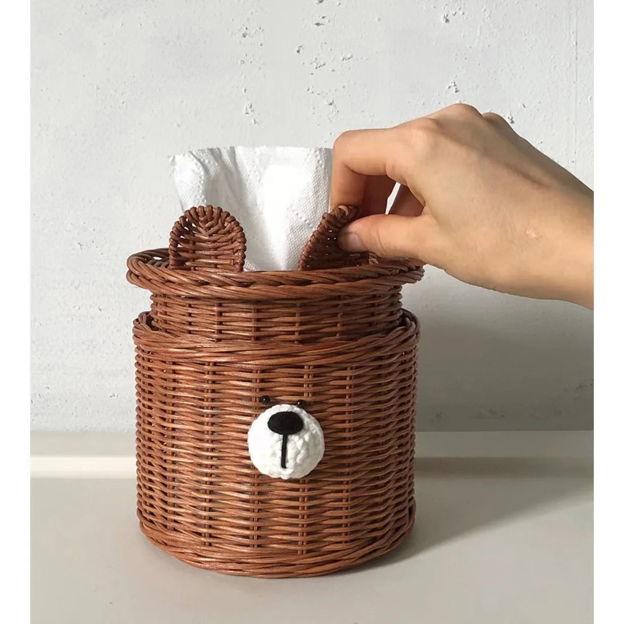 rattan bear tissue box