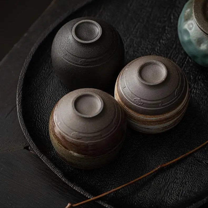 handmade rough pottery tea cups