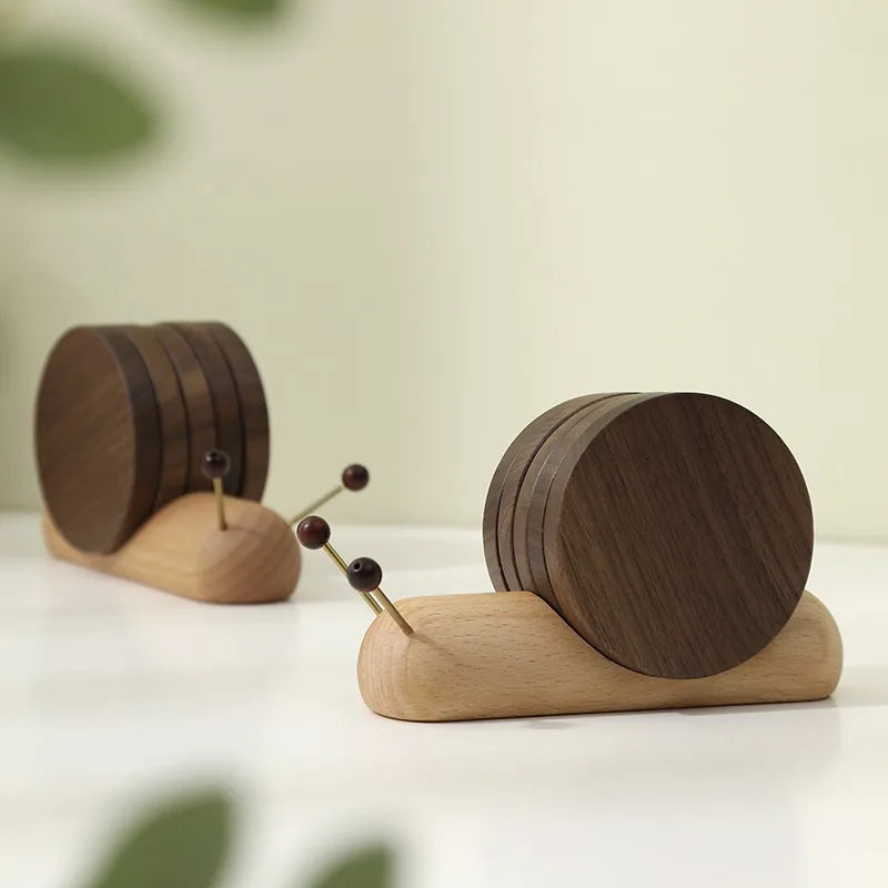 snail wooden coaster set