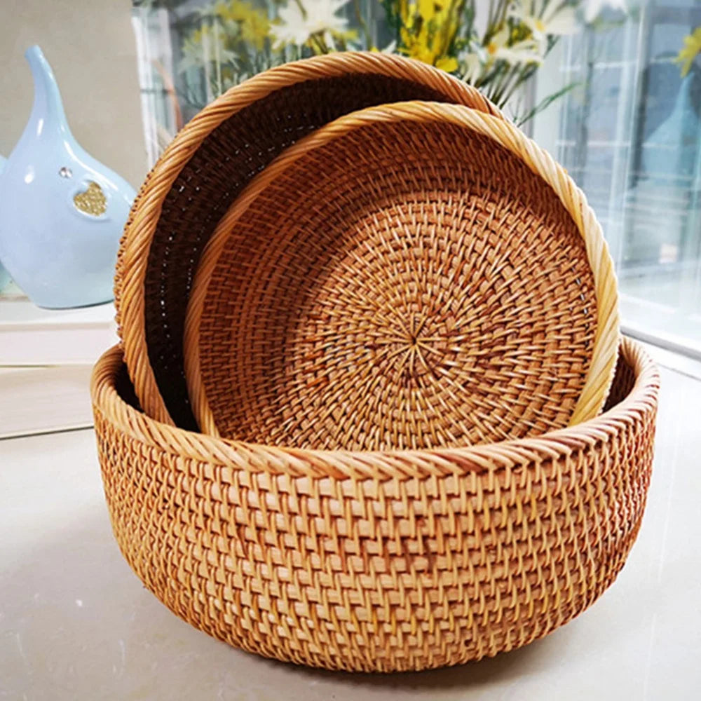 3pcs natural handwoven rattan baskets