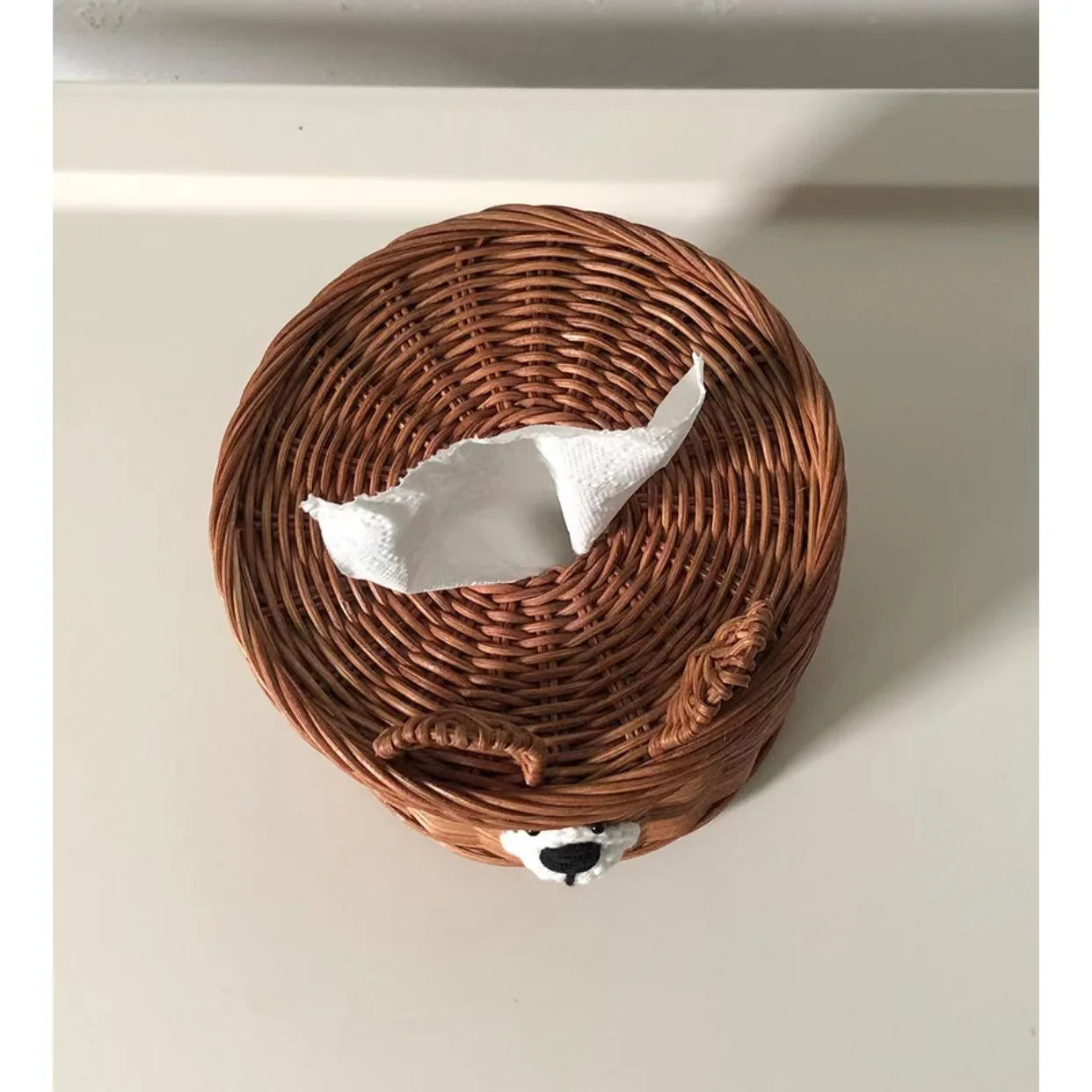 rattan bear tissue box