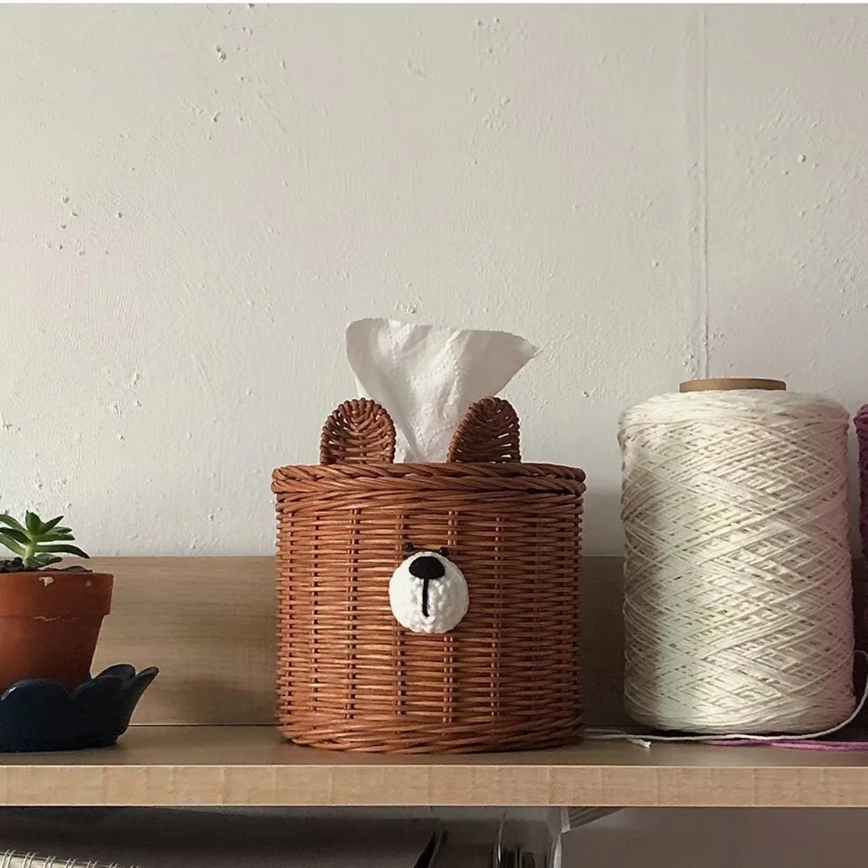 rattan bear tissue box